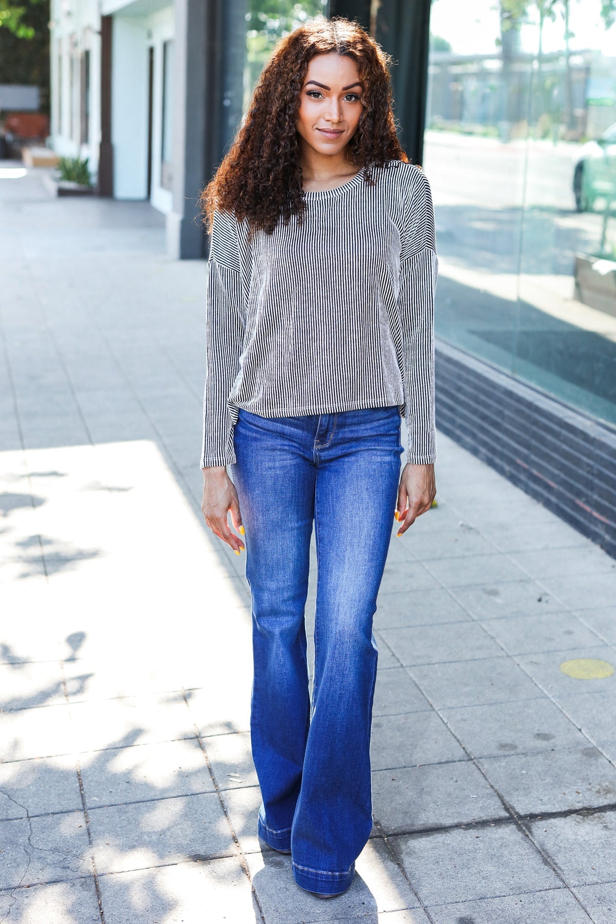 Hello Beautiful Black Rib Dolman Sweater Top