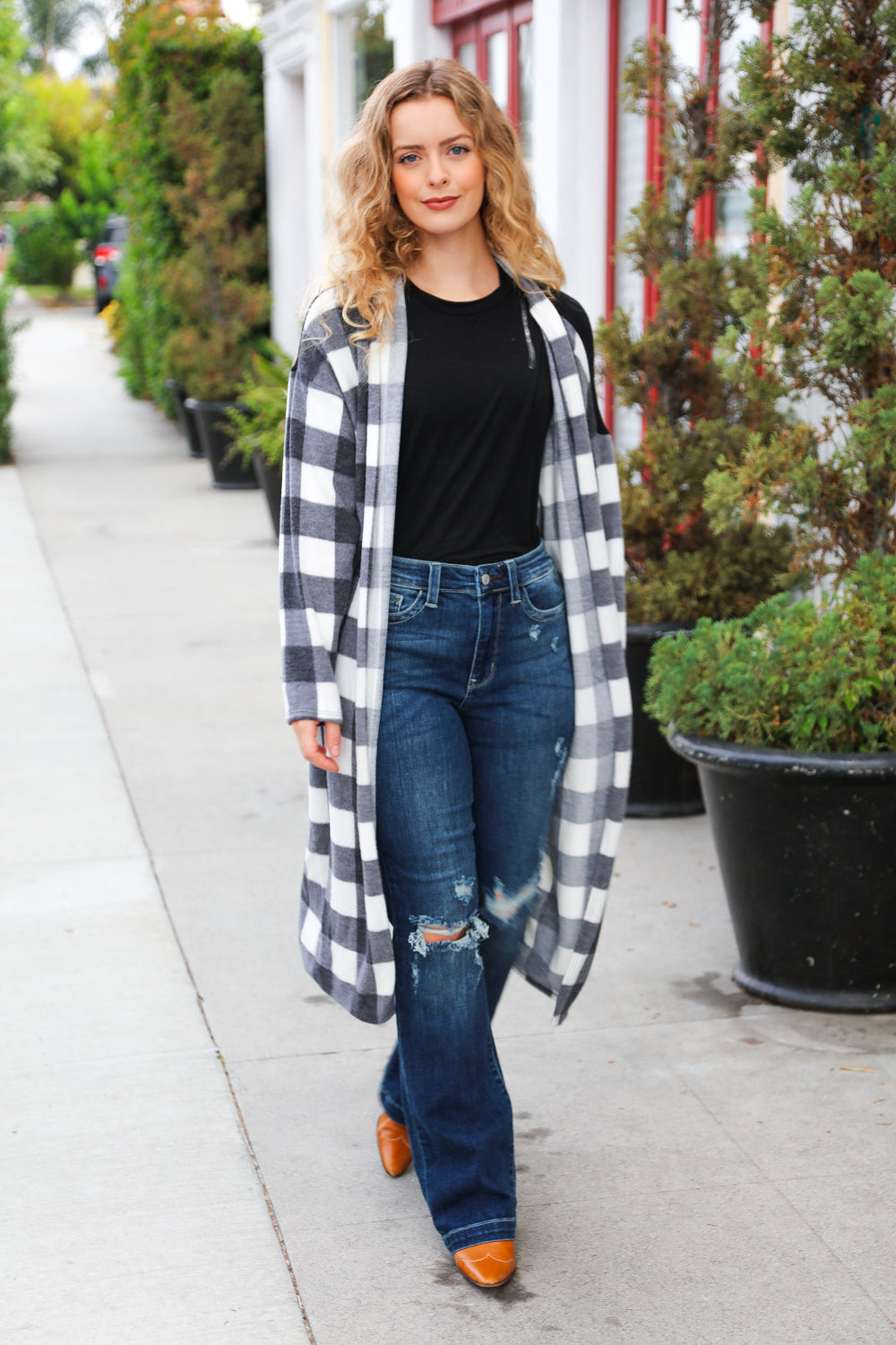 Get To Know You Black Buffalo Plaid Hacci Cardigan