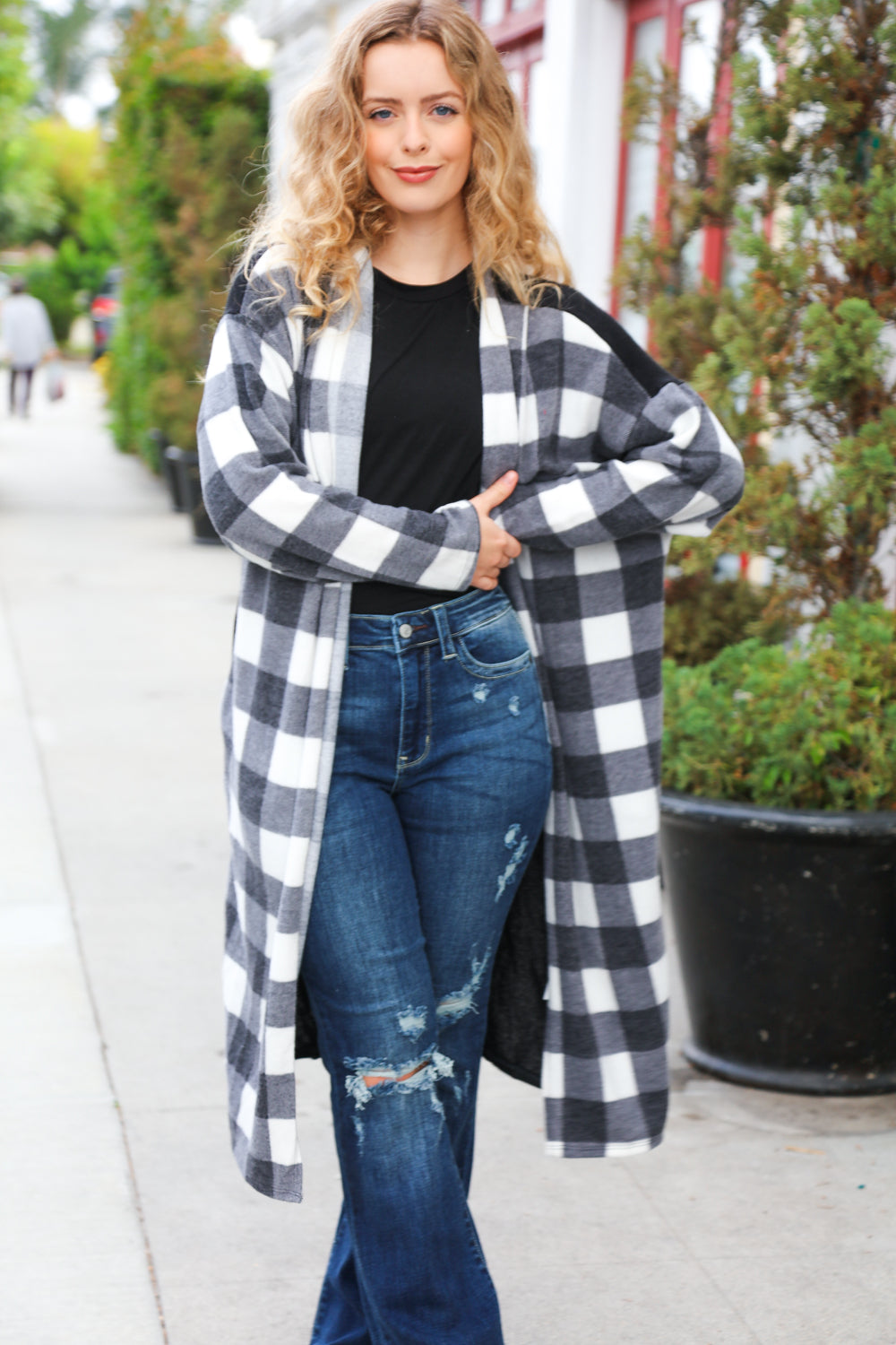 Get To Know You Black Buffalo Plaid Hacci Cardigan