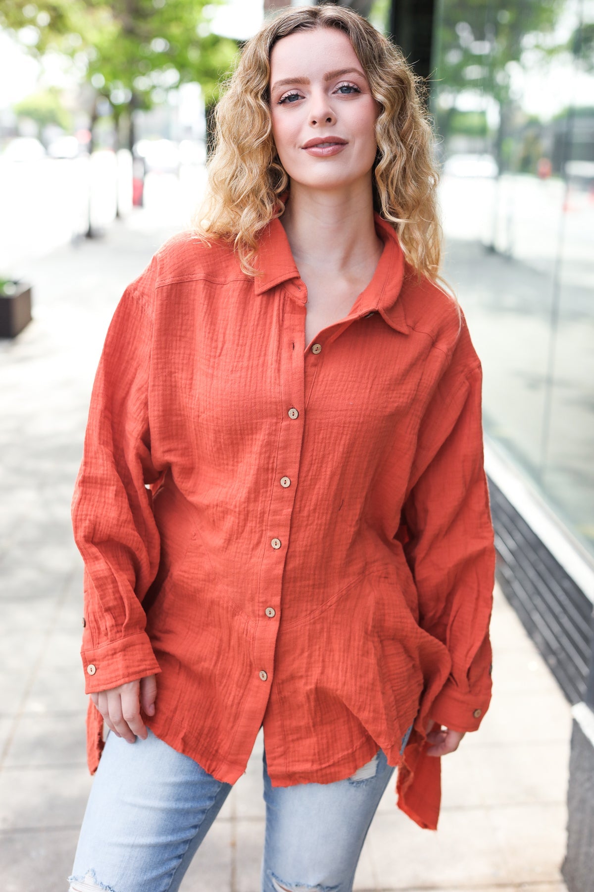 Everyday Rust Button Down Sharkbite Cotton Tunic Top