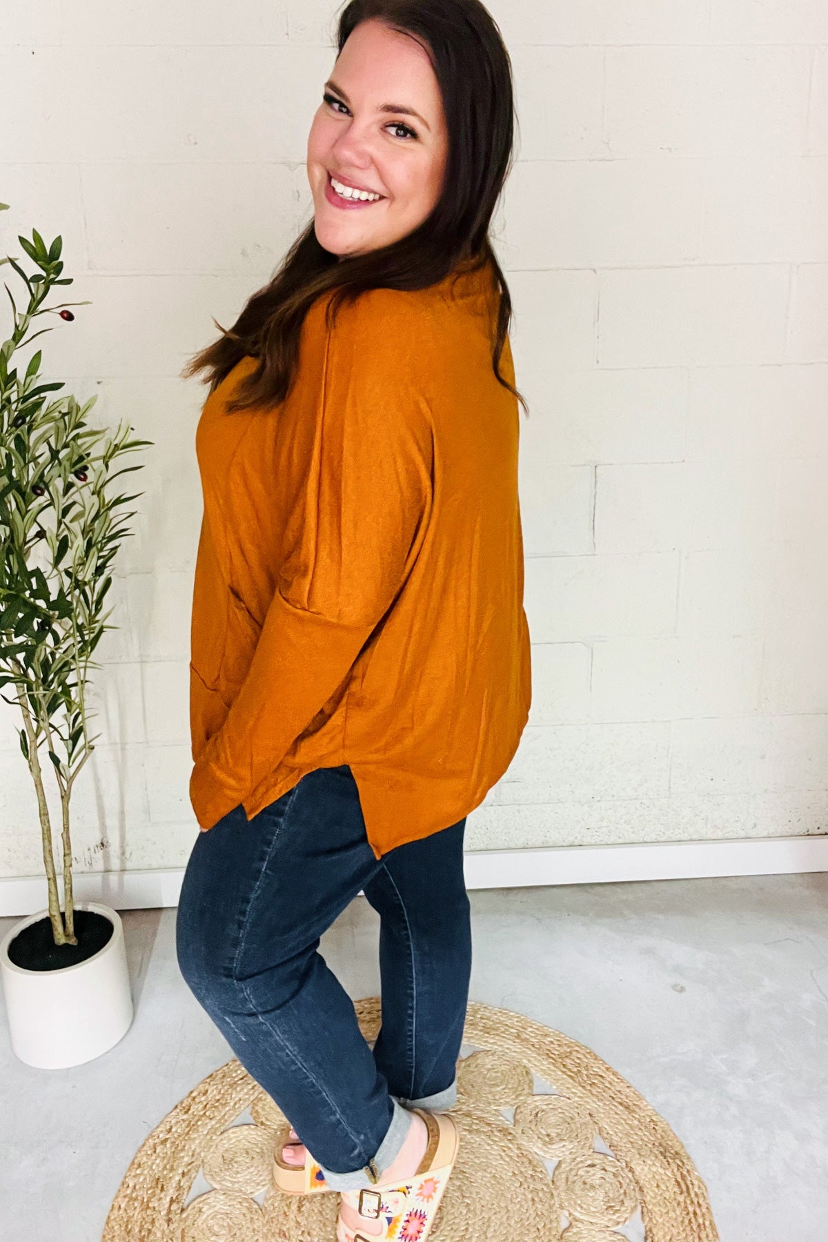 Rust Hacci Dolman Pocketed Sweater Top